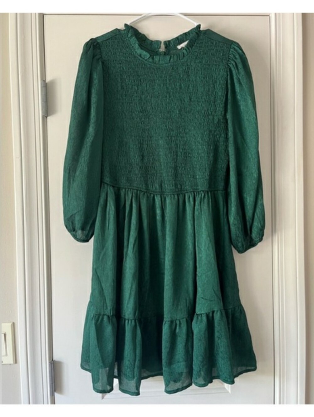 🍂 Blu Pepper Womens' Dark Emerald Green Smocked Bodice Tiered Dress